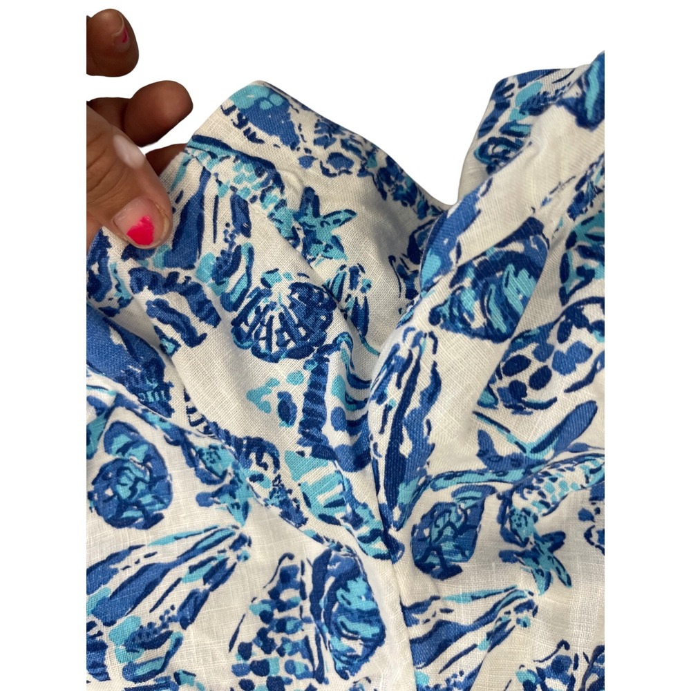 Lilly Pulitzer Womens Blue White Linen Seashell Starfish Coastal Shorts Size M - Picture 2 of 6
